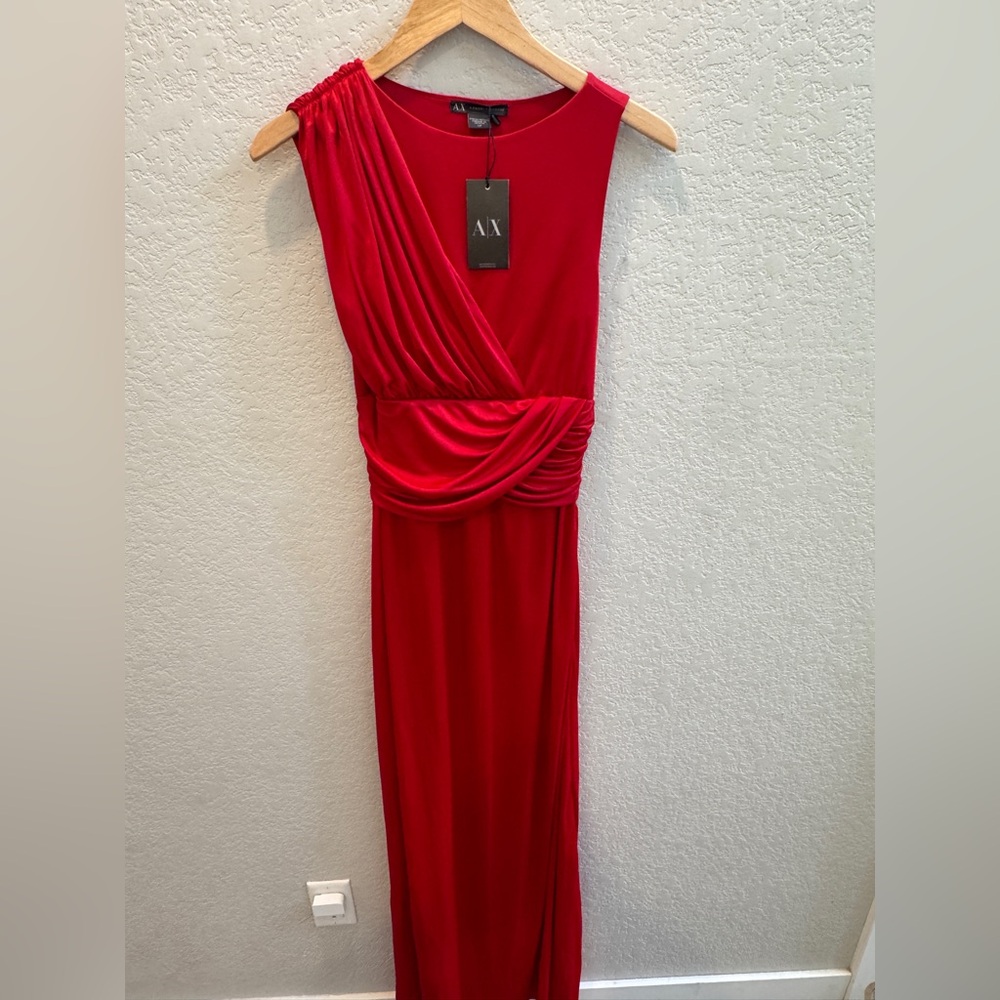 A/X Armani Exchange Red Draped Maxi Gown